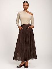 Jolie Moi Brown Plain Crinkle Mesh Maxi Skirt - Image 2 of 6