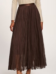 Jolie Moi Brown Plain Crinkle Mesh Maxi Skirt - Image 3 of 6