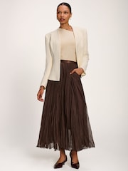 Jolie Moi Brown Plain Crinkle Mesh Maxi Skirt - Image 6 of 6