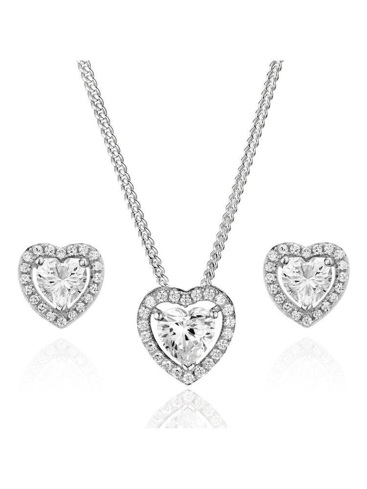 Beaverbrooks Sterling Silver Cubic Zirconia Heart Pendant And Stud Earrings Set - Image 1 of 4