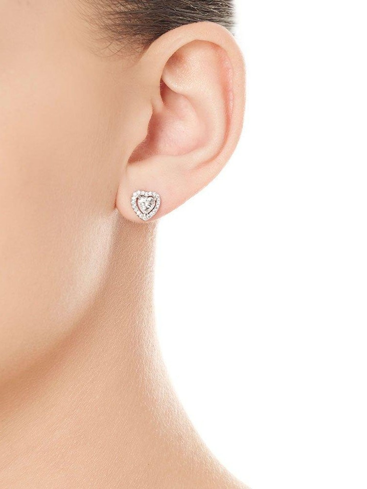 Beaverbrooks Sterling Silver Cubic Zirconia Heart Pendant And Stud Earrings Set - Image 2 of 4