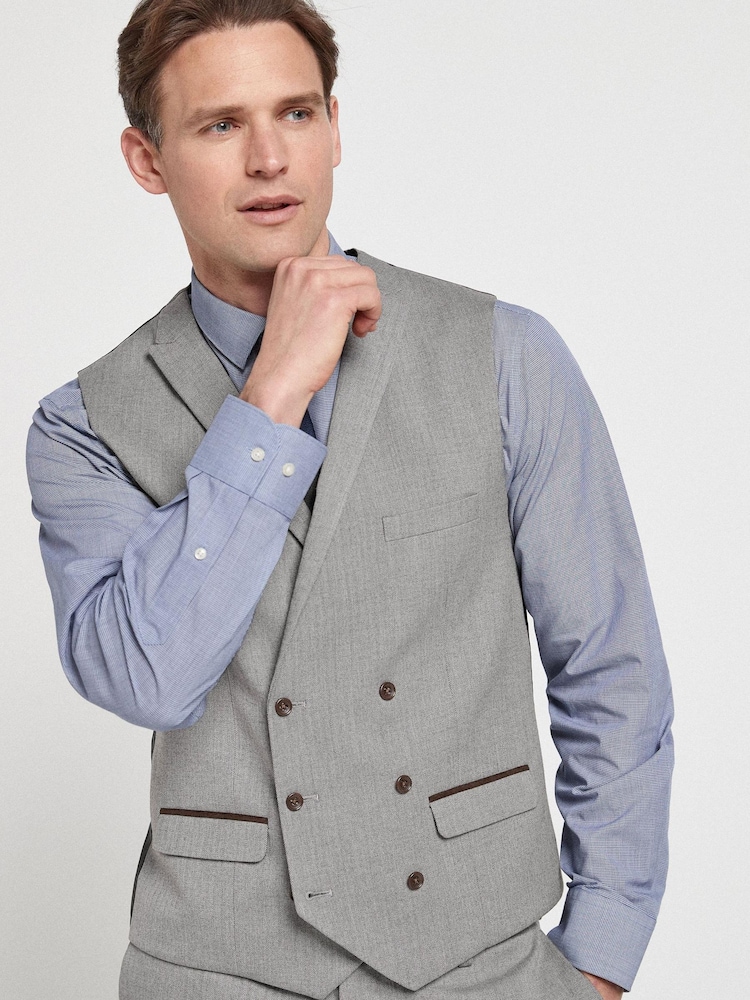 Grey Herringbone Suit Waistcoat - Image 1 of 6