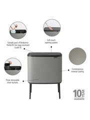Brabantia Mineral Concrete Grey Bo 3 x 11L Touch Bin - Image 2 of 6
