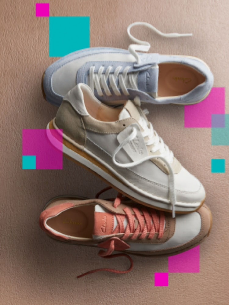 Clarks White Suede Craftrun Lace Trainers - Image 1 of 8