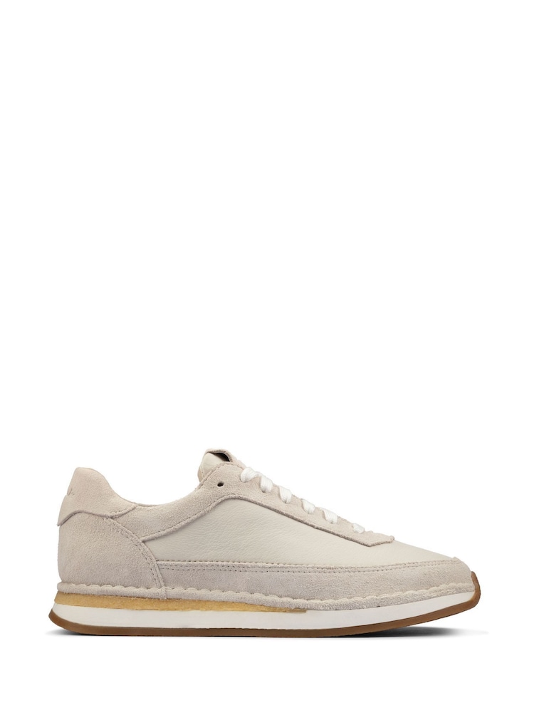 Clarks White Suede Craftrun Lace Trainers - Image 2 of 8