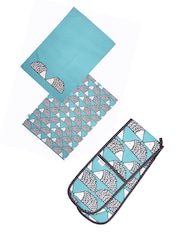 Scion Blue Spike Double Oven Gloves & Set of 2 Tea Towels - Image 1 of 1