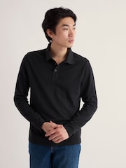 Seasalt Cornwall Black Balefire Long Sleeve Polo Shirt - Image 1 of 4