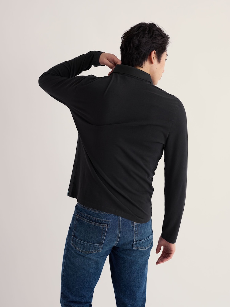 Seasalt Cornwall Black Balefire Long Sleeve Polo Shirt - Image 2 of 4 Seasalt Cornwall Black Balefire Long Sleeve Polo Shirt - Image 2 of 4