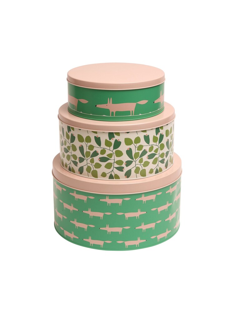 Scion Set of 3 Green Mr Fox Round Cake Tins - Image 1 of 2