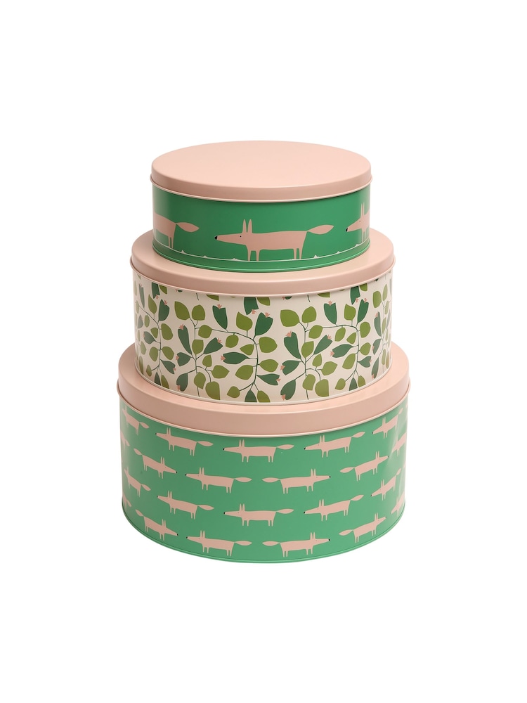 Scion Set of 3 Green Mr Fox Round Cake Tins - Image 1 of 2 Scion Set of 3 Green Mr Fox Round Cake Tins - Image 1 of 2