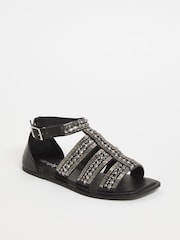 Simply Be Wide Fit Beaded Embellished Black Flat Sandals - Image 2 of 3