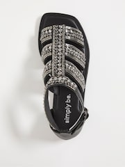 Simply Be Wide Fit Beaded Embellished Black Flat Sandals - Image 3 of 3