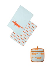 Scion Blue Mr Fox Pot Grab & Set of 2 Tea Towels - Image 1 of 1