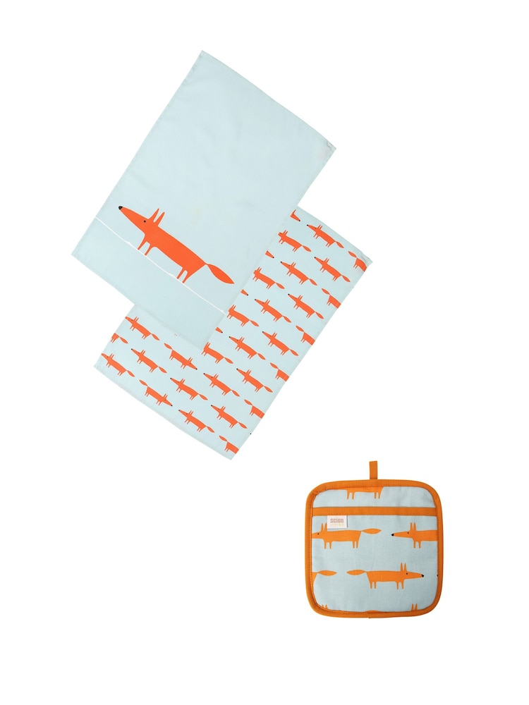 Scion Blue Mr Fox Pot Grab & Set of 2 Tea Towels - Image 1 of 1