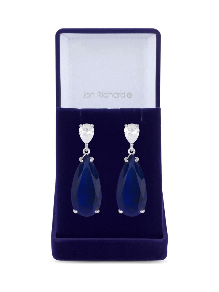 Jon Richard Blue Rhodium Plated Cubic Zirconia Statement Peardrop Earrings - Gift Boxed - Image 1 of 2 Jon Richard Blue Rhodium Plated Cubic Zirconia Statement Peardrop Earrings - Gift Boxed - Image 1 of 2