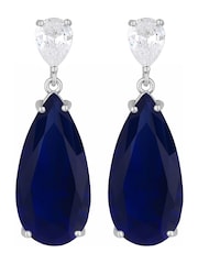 Jon Richard Blue Rhodium Plated Cubic Zirconia Statement Peardrop Earrings - Gift Boxed - Image 2 of 2