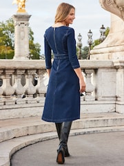 Sosandar Blue Fit & Flare Denim Dress - Image 2 of 5