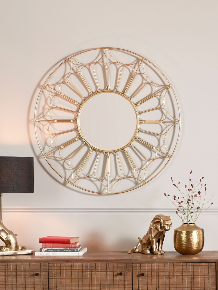 Pacific Gold Metal Frame Round Wall Mirror - Image 1 of 4