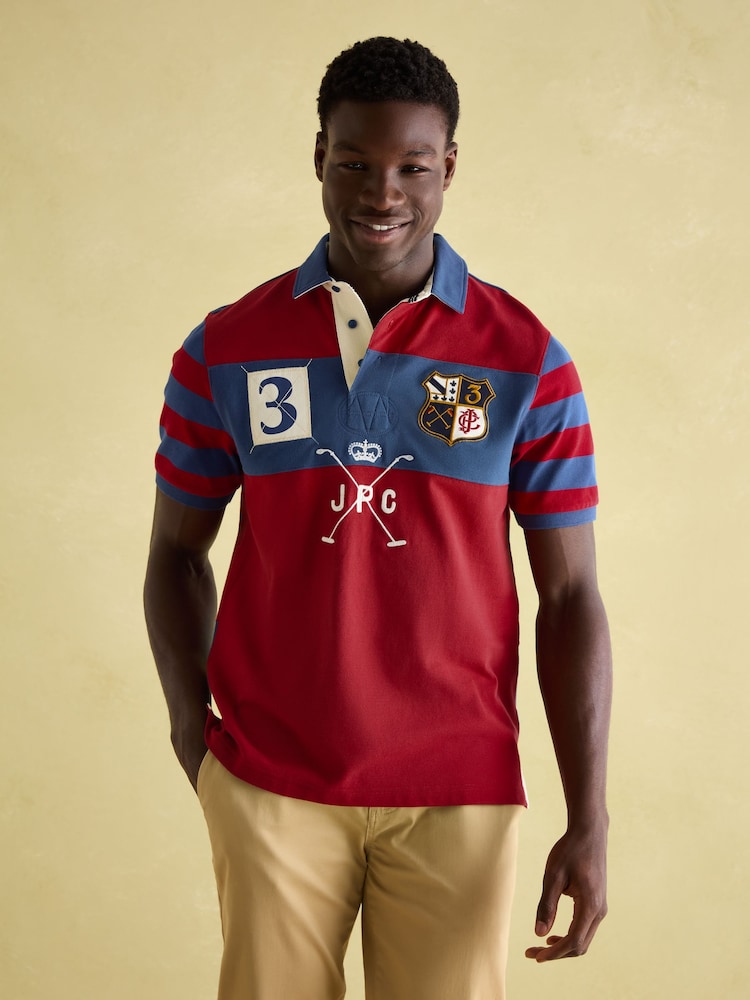 Joules Embellished Red Classic Fit Polo Shirt - Image 1 of 8