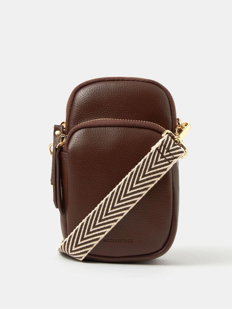 Accessorize Brown Webbing Strap Phone Bag - Image 1 of 1 Accessorize Brown Webbing Strap Phone Bag - Image 1 of 1