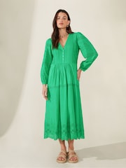 Ro&Zo Green Pintuck Detail Broderie Midi Dress - Image 1 of 3