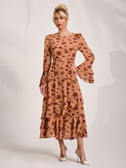 Jolie Moi Orange Frill Chiffon Midaxi Dress - Image 1 of 6