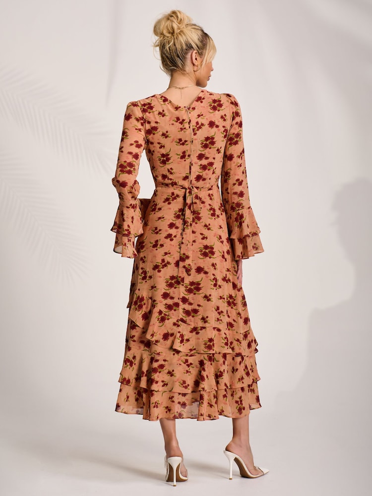 Jolie Moi Orange Frill Chiffon Midaxi Dress - Image 2 of 6 Jolie Moi Orange Frill Chiffon Midaxi Dress - Image 2 of 6