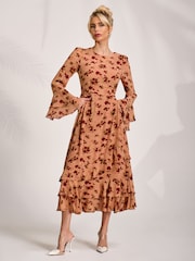 Jolie Moi Orange Frill Chiffon Midaxi Dress - Image 4 of 6
