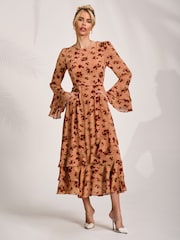Jolie Moi Orange Frill Chiffon Midaxi Dress - Image 5 of 6