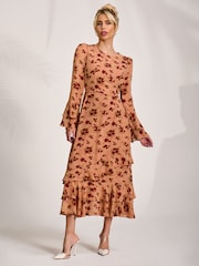 Jolie Moi Orange Frill Chiffon Midaxi Dress - Image 6 of 6