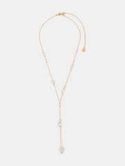 Accessorize Gold Ton 14ct Rose Quartz Lariat Necklace - Image 1 of 2