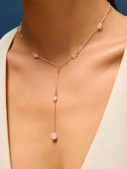 Accessorize Gold Ton 14ct Rose Quartz Lariat Necklace - Image 2 of 2