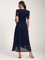 Jolie Moi Blue Mesh Ruched Sleeve Maxi Dress - Image 2 of 6