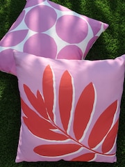 Fusion Pink 100% Cotton Leaf Print Outdoor Cushion - Image 2 of 5