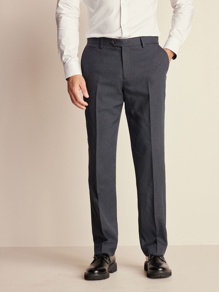 Navy Blue Regular Fit Trimmed Textured Suit Trousers - Image 1 of 8