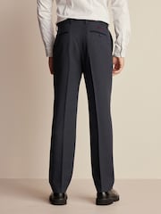 Navy Blue Regular Fit Trimmed Textured Suit Trousers - Image 3 of 8