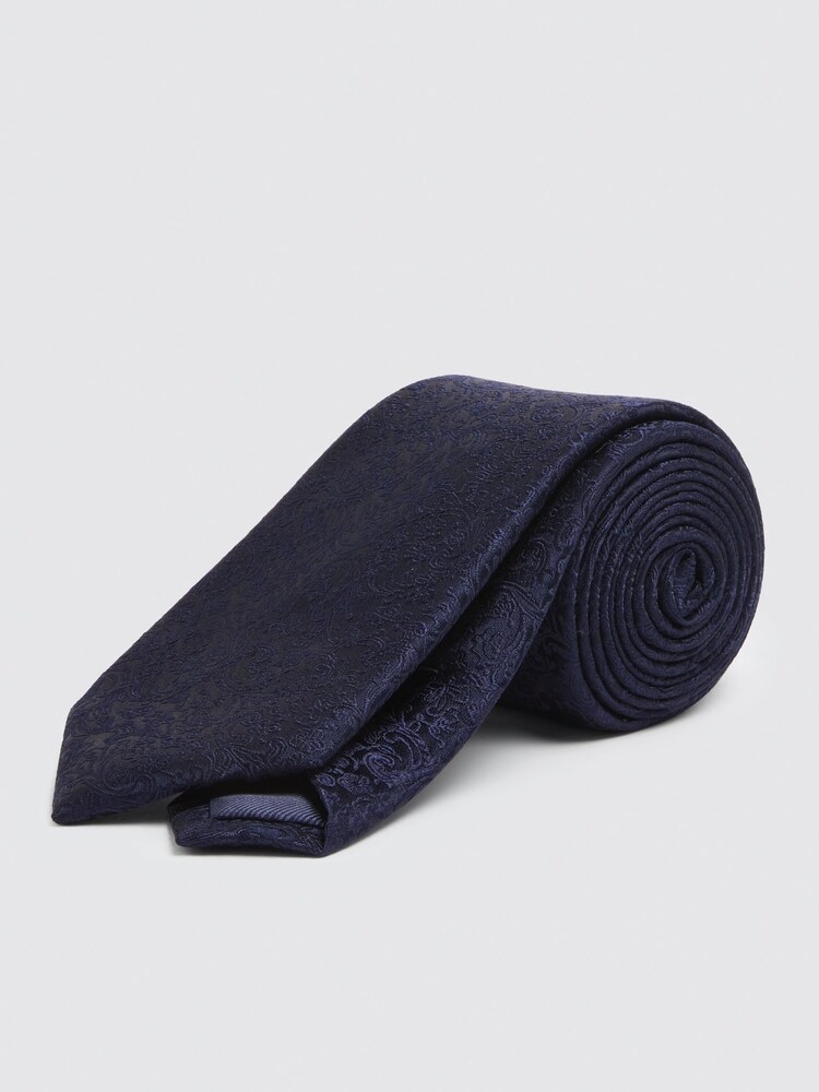 MOSS Navy Blue Floral Swirl Tie - Image 1 of 3 MOSS Navy Blue Floral Swirl Tie - Image 1 of 3