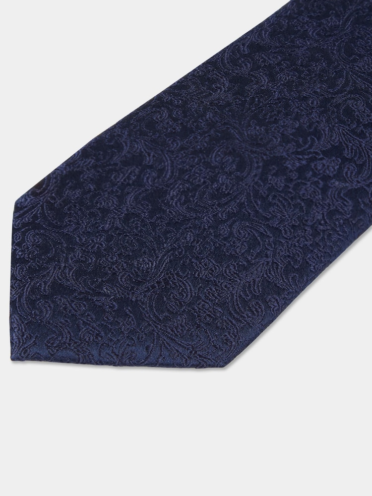 MOSS Navy Blue Floral Swirl Tie - Image 2 of 3