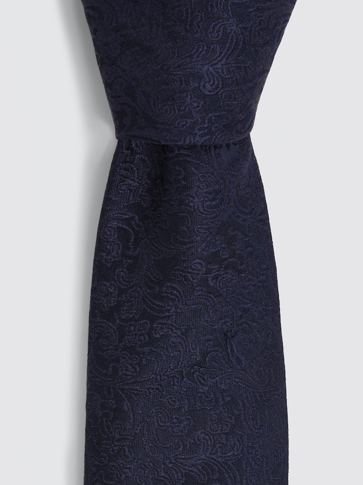 MOSS Navy Blue Floral Swirl Tie - Image 3 of 3 MOSS Navy Blue Floral Swirl Tie - Image 3 of 3