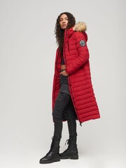 Superdry Red Fuji Hooded Longline Puffer Coat - Image 1 of 6
