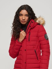 Superdry Red Fuji Hooded Longline Puffer Coat - Image 3 of 6