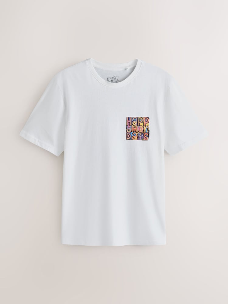 White Happy Monday Regular Fit Band Graphic Print T-Shirt - Image 1 of 3 White Happy Monday Regular Fit Band Graphic Print T-Shirt - Image 1 of 3