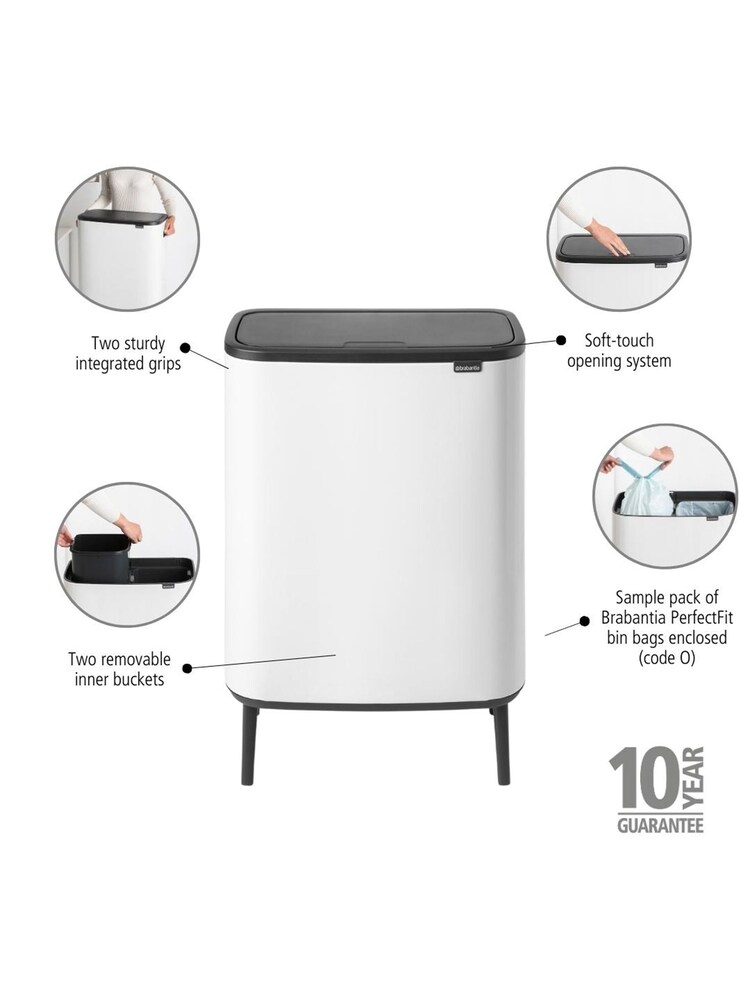 Brabantia White Bo Hi 2 x 30L Touch Bin - Image 7 of 7