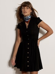 Apricot Black Linen Blend Shirt Mini Dress - Image 1 of 4