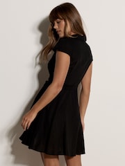 Apricot Black Linen Blend Shirt Mini Dress - Image 4 of 4