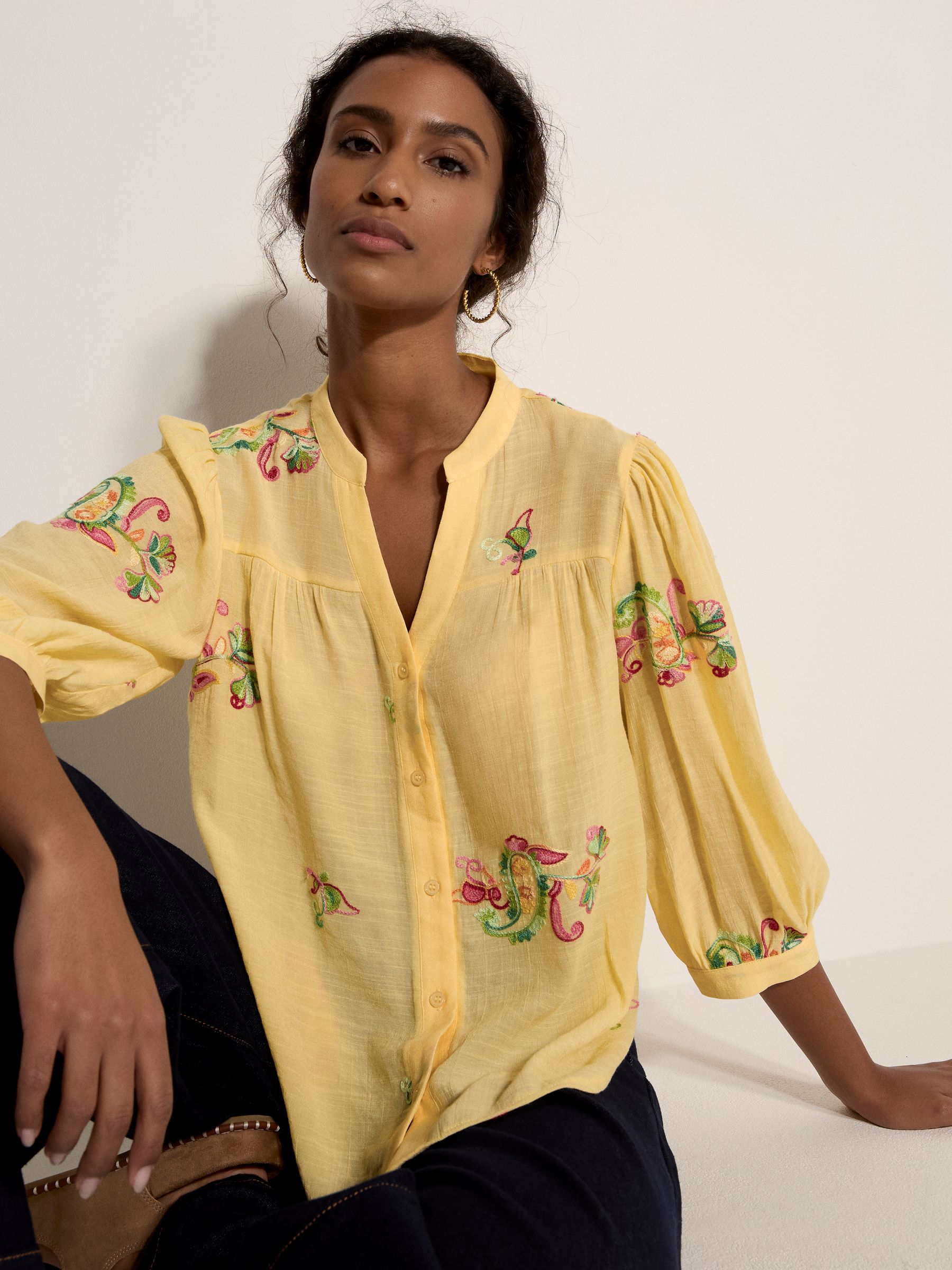 Buy Apricot Yellow Floral Paisley Embroidered Blouse from the Next