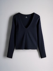 The Set 4 Pack Long Sleeve Ribbed V-Neck T-Shirts Dark Navy/Plum/Pink/White - Image 2 of 7