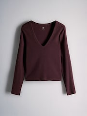 The Set 4 Pack Long Sleeve Ribbed V-Neck T-Shirts Dark Navy/Plum/Pink/White - Image 3 of 7