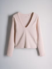 The Set 4 Pack Long Sleeve Ribbed V-Neck T-Shirts Dark Navy/Plum/Pink/White - Image 5 of 7