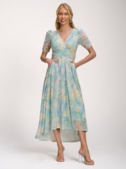 Jolie Moi Green Petite Mesh Print Dip Hem Maxi Dress - Image 4 of 6